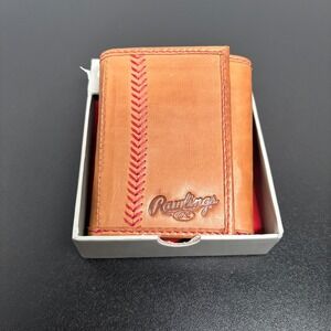 Rawlings Baseball Stitch Trifold Wallet Brown, Tan Baseball Men's